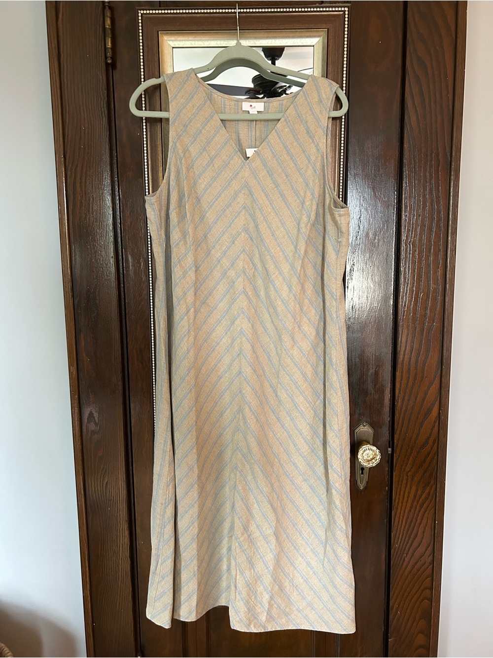 Beautiful J. Jill Beige and Light Blue Chevron Linen Maxi Dress, NWT, Sz L